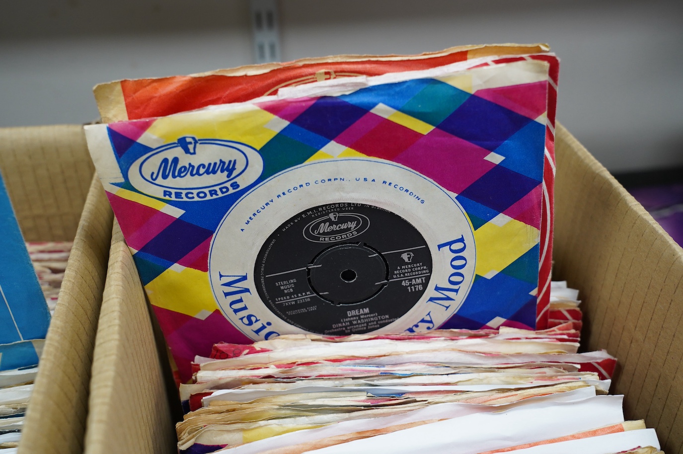 Three boxes of 7” singles on labels including; Oriole, Polydor, Liberty, Piccadilly, Mercury, etc. artists including; The Who, James Brown, the Crickets, Eddie Cochran, The Platters, Big Bopper, Sarah Vaughan, Johnny Pre